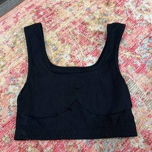 Year Of Ours Black Ribbed Gym Long Line Sports Bra Women's Size Medium